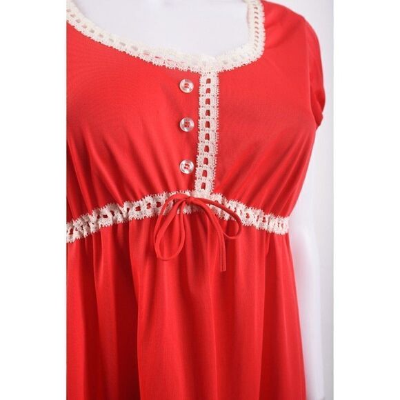 Vintage Womens Peignoir Babydoll Nightgown Pajama set + Robe Red Lace Trim Short - Picture 8 of 12